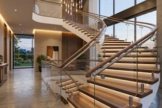 design modern 3d staircase, handrail and ada ramp concepts