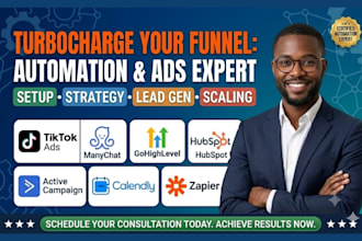 tiktok ads manychat gohighlevel hubspot activecampaign calendly zapier expert