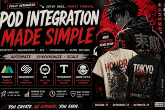 printify squarespace pod integration api typography vintage anime t shirt design