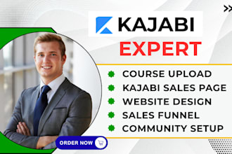 design your kajabi website, online course, sales funnel and membership site
