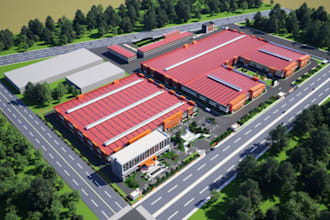 visualize 3d building,production facilities, warehouse, factory 3d render,revit