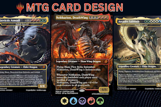 design custom mtg card game, tcg, pokemon, card template, edh commander game art