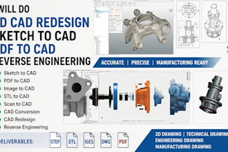 do 3d cad redesign, sketch to cad, pdf to cad and reverse engineering