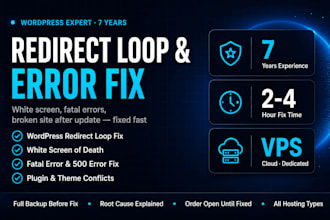 fix wordpress redirect loop, white screen and fatal errors fast