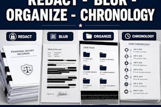 redact, blur, organize files, records chronologies for personal injury, tribunal