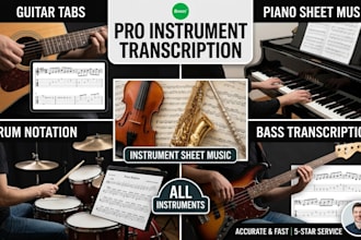 transcribe guitar tabs piano sheets and drum notation accurately