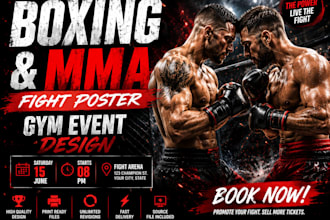 boxing flyer MMA fight poster, gym event flyer and combat sports event flyer