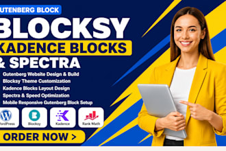build wordpress website using spectra, blocksy, gutenberg block, kadence block