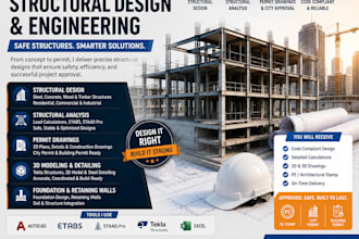 create structural design steel and concrete analysis for fast approval