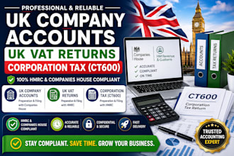 file UK company accounts, UK vat returns, corporation tax ct600