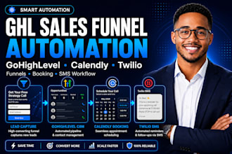 setup gohighlevel automation, calendly, twilio, sales funnel workflow ghl expert