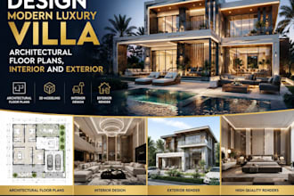 design modern luxury villa, architectural floor plans, interior and exterior