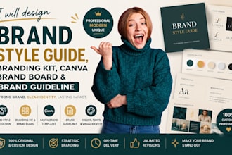 design brand style guide, branding kit, canva brand board and brand guideline