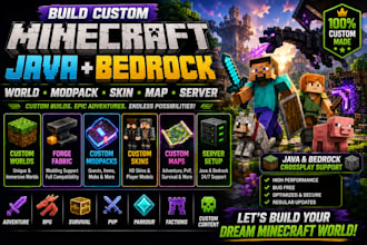 build custom minecraft java bedrock world modpack skin forge fabric map server