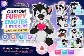 draw furry emotes animated stickers and fursona art
