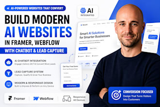 build modern ai website design in framer, webflow with chatbot and lead capture