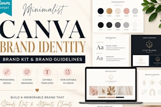 design minimalist canva brand identity, brand kit and editable brand guidelines