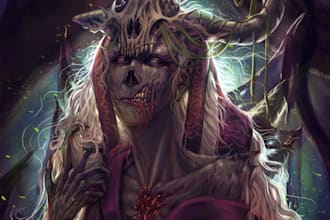 dark fantasy horror character and book cover illustration