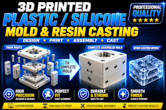 design and 3d print plastic and silicone mold parts and assemble a complete mold