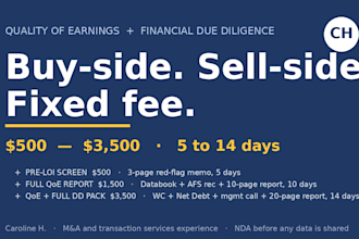 prepare a quality of earnings and due diligence report for your m and a deal