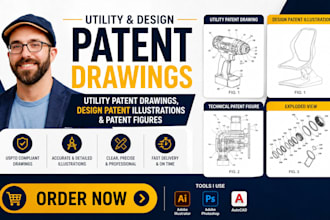 create utility patent drawings, design patent illustrations and patent figures