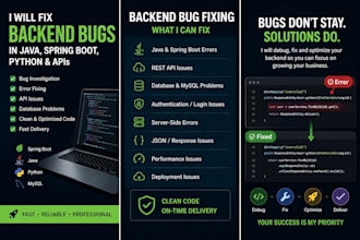 fix backend bugs in java spring boot, python and apis