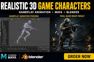 create realistic 3d game characters, 3d animation gameplay with maya or blender