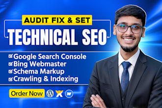 technical SEO audit, fix or setup gsc, bing, schema markup, crawl and indexing