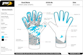 design goalkeeper gloves tech pack and vector flat sketches