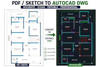 convert hand sketch, PDF or image to autocad dwg