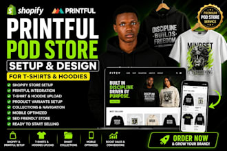 design and set up a printful pod shopify store for t shirts and sweatshirts