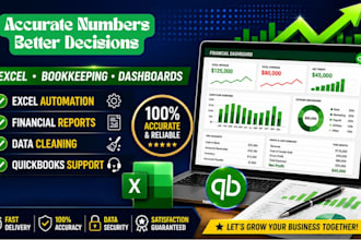 do quickbooks and excel bookkeeping, clean up, and financial reporting