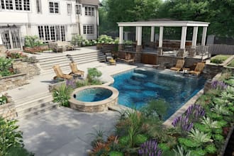 backyard landscape design, pool, garden as a landscape