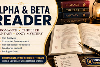 be romance beta reader, psychological thriller, cozy mystery fantasy beta reader