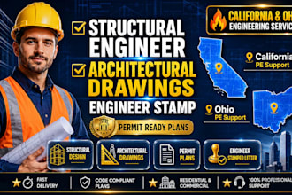 structural engineer, architectural drawing, stamp in california and ohio