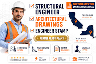 structural engineer, architectural drawing, stamp in california and new york