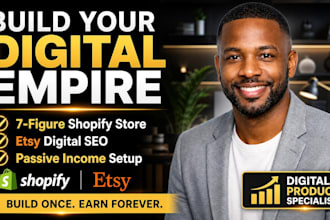 setup 7figure shopify store, digital product store, etsy digital product SEO