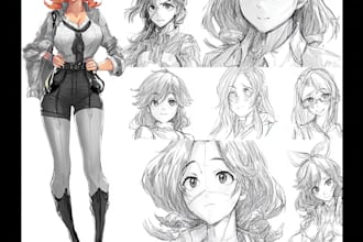 create character sheets and posters in an anime art style