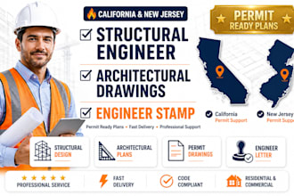 structural engineer, architectural drawing, stamp in california and new jersey