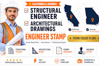 structural engineer, architectural drawing, stamp in california and georgia