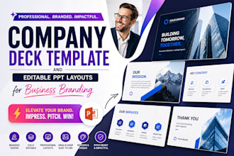 design company deck template and editable PPT layouts for business branding