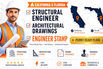 structural engineer, architectural drawing, stamp in california and florida