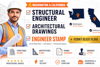 structural engineer, architectural drawing, stamp in washington and california