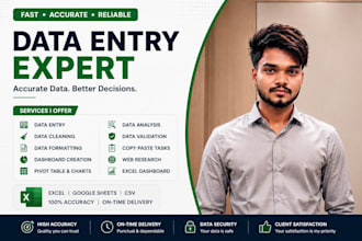 data cleaning, data entry, csv, dashboard creation