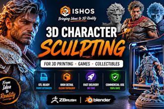 create 3d character model, 3d sculpt for 3d printing, stl miniature