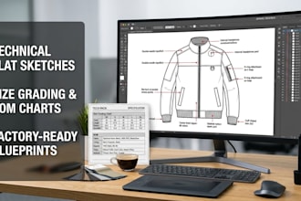 create a professional apparel tech pack and flat sketch