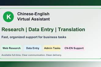 be your chinese english virtual assistant for research and data entry