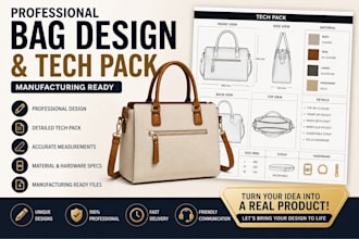 design bags, handbags, backpacks, tote bag with full tech pack for manufacturers