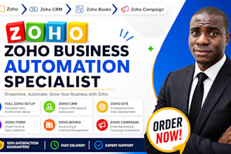 do zoho CRM set up, zoho books, zoho campaign, zoho form and zoho creator deluge