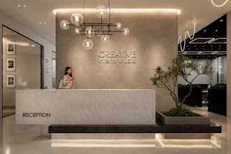 design modern office interior with realistic 3d rendering